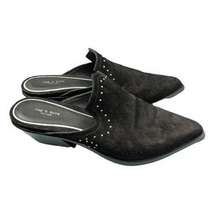 Rag and Bone Westin Black Suede Heeled Mules, Silver Studded, Square Toe, Size 7